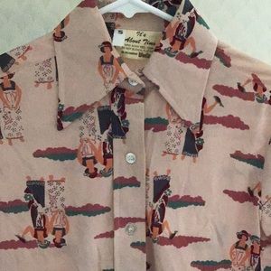 Vintage 1970s disco shirt Oriental pattern